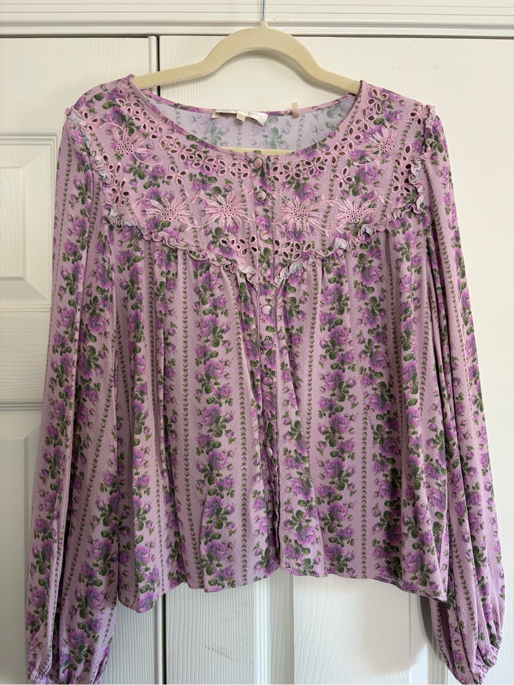 LoveShackFancy Lavender Floral Eyelet Yoke Blouse